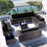 Kullavik 12PCS Outdoor Patio Furniture Set PE Wicker Rattan Sectional Sofa Patio Conversation Sets,Black Kullavik