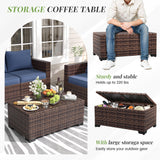 Amopatio Patio Furniture Set with Fire Pit Table, 6 Pieces Outdoor Oversized Sectional Couch Wicker Patio Armrest Sofa, 44" Fire Pit Conversation Sets with Storage Table, Waterproof Cover (Navy) Amopatio