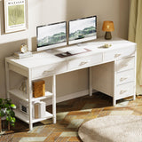 Huuger Computer Desk with 6 Drawers, 54 Inch Office Desk with Shelves, Reversible Gaming Desk, Corner Desk with Storage, Work Desk for Home Office, Study, Living Room, White Huuger