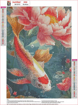 MXJSUA Koi Fish DIY Diamond Painting by Number Kits for Adults, Peony Flower 5D Round Drill Diamond Gem Art Painting Picture Arts Kits Craft for Home Wall Decor 12x16 Inch MXJSUA