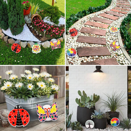 Weilim Paint Your Own Stepping Stones 5-Pack for Kids, Boys & Girls Ages 3-12, Butterfly, Turtle, Flower, Tree & Ladybug DIY Outdoor Garden Art & Craft Ceramic Painting Set Weilim