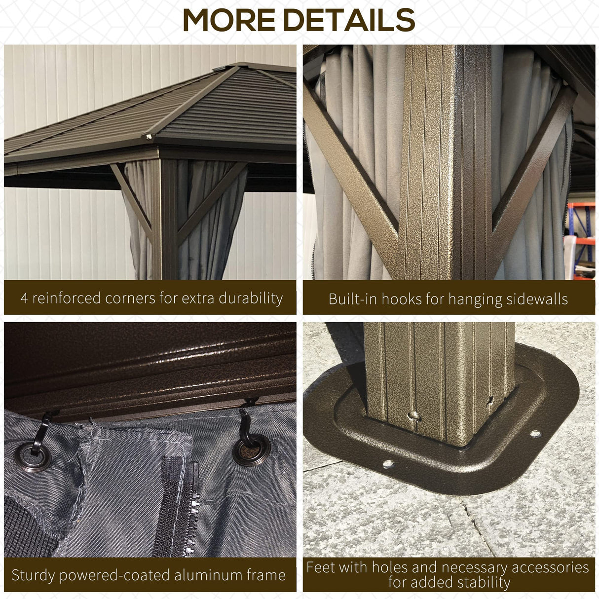 Outsunny 10' x 12' Hardtop Gazebo with Curtains and Netting, Permanent Pavilion Metal Single Roof Gazebo Canopy with Aluminum Frame and Hooks, for Garden, Patio, Backyard, Dark Gray Outsunny