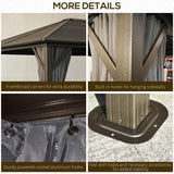 Outsunny 10' x 12' Hardtop Gazebo with Curtains and Netting, Permanent Pavilion Metal Single Roof Gazebo Canopy with Aluminum Frame and Hooks, for Garden, Patio, Backyard, Dark Gray Outsunny