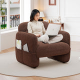 ISHUHL 33.46" Accent Chair, Oversized Sherpa Lamb Fabric Armchair Big Comfy Upholstered Armed Chair Single Sofa Chair with Waist Pillow for Bedroom, Living Room (Dark Brown) ISHUHL