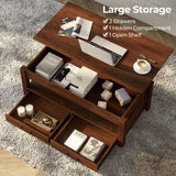 Rolanstar Coffee Table, Lift Top Coffee Table with Drawers and Hidden Compartment, Retro Central Table with Wooden Lift Tabletop, for Living Room,Espresso Rolanstar