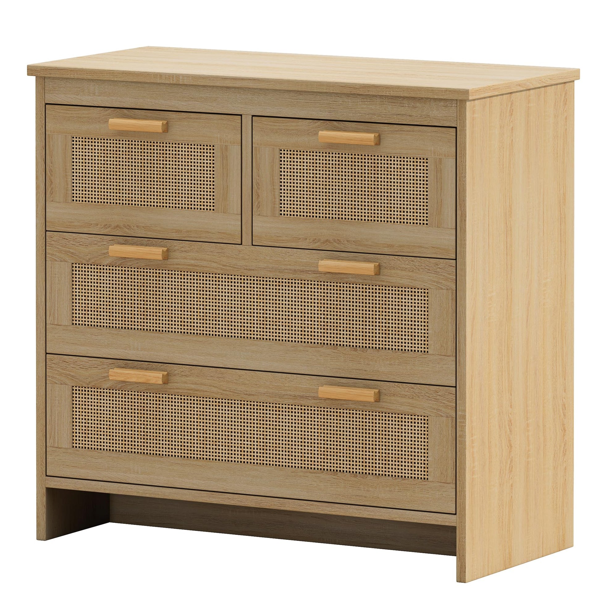 ROCKINGRUN Rattan Dresser for Bedroom, 4 Chests of Drawers, Natural Wood Boho Dresser with Wooden Handles and Legs, Spacious Storage Modern Wicker Dresser for Living Room Hallway (Natural) - WoodArtSupply