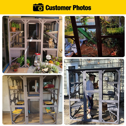 Aivituvin Catio Outdoor Cat Enclosure Large Walk in Cat Kennel Kitten Cage with Platforms and Small Houses