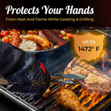 GRILL HEAT AID Premium BBQ Gloves - 1472°F Heat Resistant Gloves for Grilling, Longer Cuff Grill Gloves Heat Proof for Men, Oven Mitts for Baking, Pizza, Barbecue, Cast Iron, Fire Pit, Fireplace Grill Heat Aid