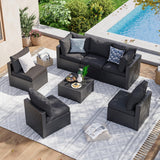 Aoxun 7 Piece Patio Furniture Set Wicker Rattan Patio Sectional Sofa Set Outdoor Seating Furniture with Thickened Cushion, Black Aoxun