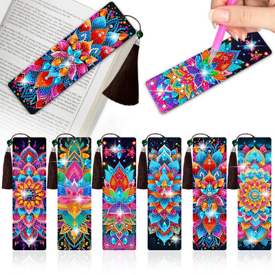 Wivico 6 Pcs Diamond Art Bookmarks Kits for Adults,DIY Small Diamond Painting Bookmark, 5D Diamonds Dot Craft Making for Book Lovers(Mandala)