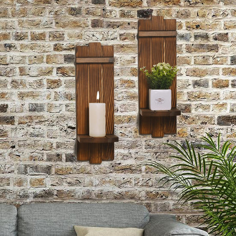 Yorkmills Sconces Wall Decor Set of 2, Wall Candle Holder Rustic Home Decor, Farmhouse Wall Art Floating Candle Sconces Shelf Wooden Wall Decorations for Living Room, Dining Room, Bedroom, Bathroom Yorkmills