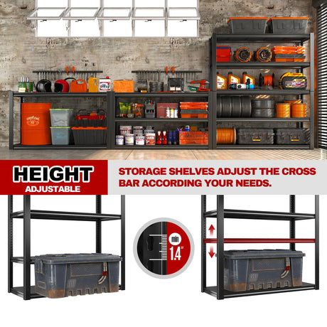 REIBII 48" W Garage Shelving 2500LBS Storage Shelves Adjustable Metal Shelving Heavy Duty Garage Shelves for Warehouse Pantry Basement 48" W x 72" H x 18" D, 2 Pack REIBII