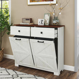 HOLISUN Double Tilt Out Trash Cabinet Kitchen Trash Bin Cabinet, 2x13 Gallons, Farmhouse Recycling Trash Can Cabinet with Hidden Drawers, Pet Proof Garbage Can for Kitchen, Living Room, White HOLISUN