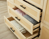 Sophshelter Rattan Armoire Wardrobe Closet: Closet Cabinet with 4 Doors 4 Drawers 2 Hanging Rods Shelves for Bedroom Closet Organizers and Storage with 2 Mirror 62.99''W x 18.9''D x 70.86''H Sophshelter