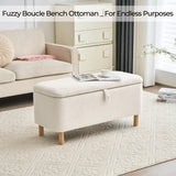 Boucle Storage Ottoman Bench for Bedroom end of Bed, Sherpa Upholstered Shoe Seat Storage Beach for Entryway Bed Foot, Rectangle Cushion Padded Blanket Chest Cute for Living Room, Off White Comfort Stretch