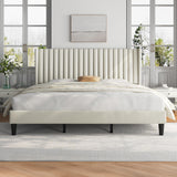 Yaheetech King Bed Frame Upholstered Platform Bed with Fabric Headboard, Wing Edge Design/Non-Slip and Noise-Free/Wooden Slats Support/No Box Spring Needed/Easy Assembly, Beige King Bed Yaheetech