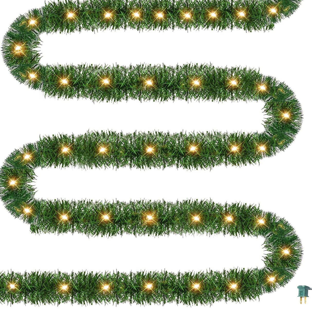 Dazzle Bright 15 FT Artificial Christmas Garland, Pre-Lit 35 Count Mini String Lights Plug in Xmas Garland, Lighted Christmas Decoration for Indoor Holiday Door Home Stairs Decor Dazzle Bright