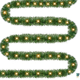 Dazzle Bright 15 FT Artificial Christmas Garland, Pre-Lit 35 Count Mini String Lights Plug in Xmas Garland, Lighted Christmas Decoration for Indoor Holiday Door Home Stairs Decor Dazzle Bright