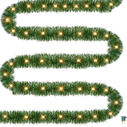 Dazzle Bright 15 FT Artificial Christmas Garland, Pre-Lit 35 Count Mini String Lights Plug in Xmas Garland, Lighted Christmas Decoration for Indoor Holiday Door Home Stairs Decor