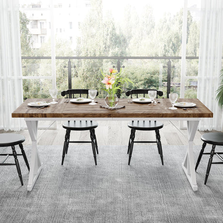 AMICLIBER Farmhouse Dining Table for 6-8 People, 70.8 Inch Rectangular Wood Dining Table, Rustic Kitchen Table with Extra Heavy Duty Metal Legs for Dining Room - Rustic Oak/White AMICLIBER