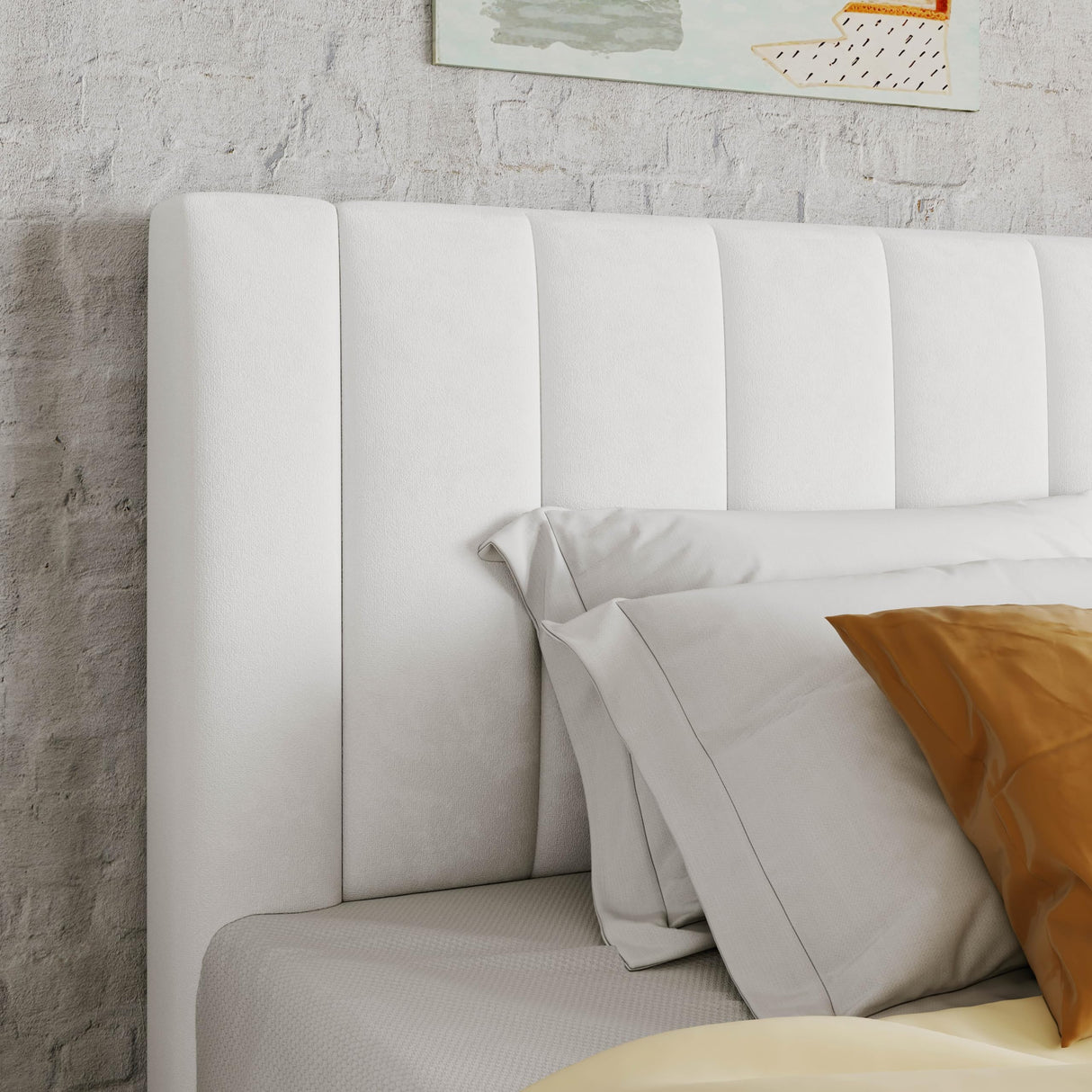 Allewie Twin Bed Frame/Velvet Upholstered Bed Frame with Vertical Channel Tufted Headboard/Strong Wooden Slats/Platform Bed Frame/Mattress Foundation/Box Spring Optional/Easy Assembly/White Allewie