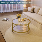 SAYGOER Round Glass Coffee Table 2 Tier Coffee Tables with Storage Shelf for Large or Small Space Modern Simple Center Table with Gold Frame for Living Room Home Office, Easy Assembly… SAYGOER