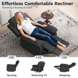 Glider Recliner for Adult Indoor Upholstered Lounge Nursery Chair Swivel Single Sofa with Side Pockets for Living Room Bedroom(Black) Amopatio
