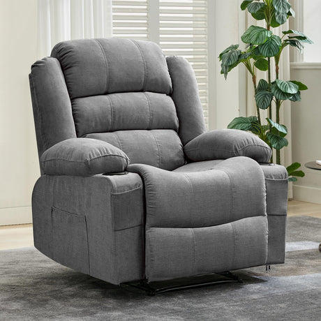 Oversized Recliner Chair for Adults Widen Overstuffed Breathable Fabric Lounge Chair with 3 Modes, 2 Cup Holders & Side Pockets Plush Chenille Reclining Sofa for Living Room PtioHavn