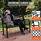 VEVOR Outdoor Bench, 46" Iron Steel Frame Garden Park Bench with Mesh Pattern and Plastic Backrest Armrests, Patio Bench for Garden, Park, Yard, Front Porch VEVOR