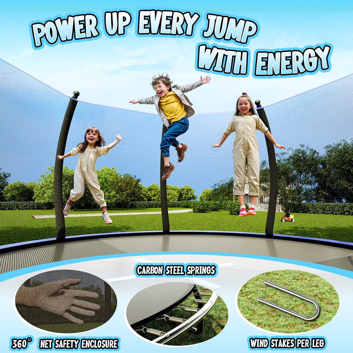 YUMPIE 8FT 10FT 12FT 14FT 16FT Trampoline with Pop-up Quick Connector, Trampoline Outdoor with Enclosure and Ladder, ASTM Approval for Kids and Adults YUMPIE