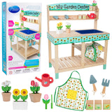 Svan Wooden Toy Gardening Center Indoor Playset - 22 Pc Garden Stand Set w Flowers Seed Packets Pots Shovel Rake Apron Watering Pot - Great Interactive & Fun Pretend Playtime, Gift for Boys or Girls Svan