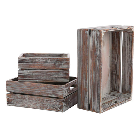 MyGift Country Rustic Torched Wood Storage Decorative Box, Nesting Wooden Crate Box Container, Set of 3 MyGift