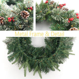 Christmas Wreath Snowy Pre-lit 24 inch with 50 Light & Pine Cone, Artificial Christmas Wreaths for Front Door with Lights, Wreath for Christmas Decoration Door Windows Wall Green HomeKaren
