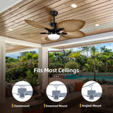 YITAHOME Tropical Ceiling Fan with LED Light and Remote, 52 Inch Outdoor Palm Leaf Fan for Patio with Memory Function, 5 Leaf Blades, Reversible DC Quiet Motor, for Porch, Farmhouse, Indoor YITAHOME