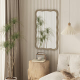 COZAYH Curved Wood Frame Accent Mirror, Farmhouse French Country Decorative Wall Mirror, Rectangle 23.5”L x 38”W, Natural COZAYH