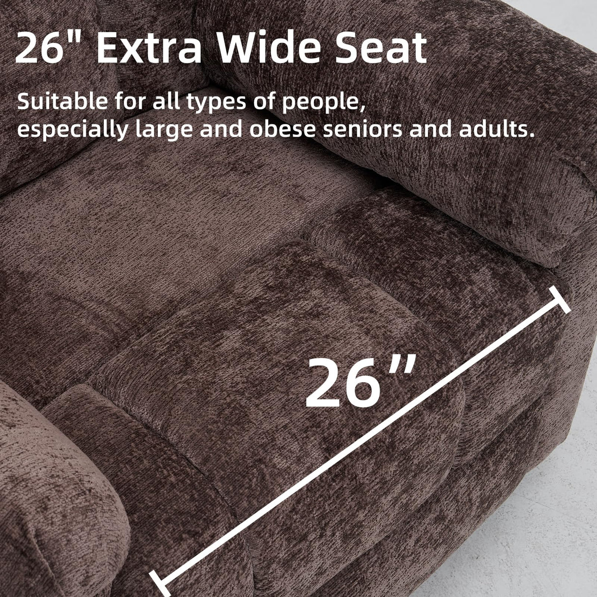 Rhevoy Oversized Power Lift Recliner Chair with Massage and Heat for Elderly, 26" Extra Wide Lift Chair for Big and Tall, Chenille Electric Lift Recliner with Overstuffed Backrest, USB Port, Coffee Rhevoy