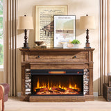 OKD 52" Electric Fireplace with Mantel, Freestanding Fireplace Heater TV Stand with 36" 3-Side Glass Insert for TVs Up to 65" with Storage Cabinet for Living Room, Reclaimed Barnwood OKD