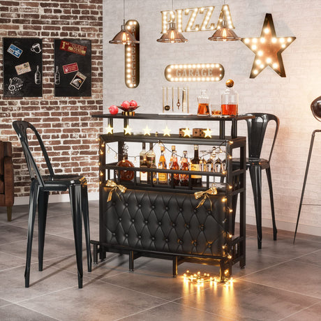 Tribesigns Home Bar Unit for Liquor, 44-Inch Bar Height Table with Storage, Black Entertainment Pub Table, Mini Bar Carts Upholstered&Metal Front Footrest for Kitchen, Balcony, Basement Tribesigns