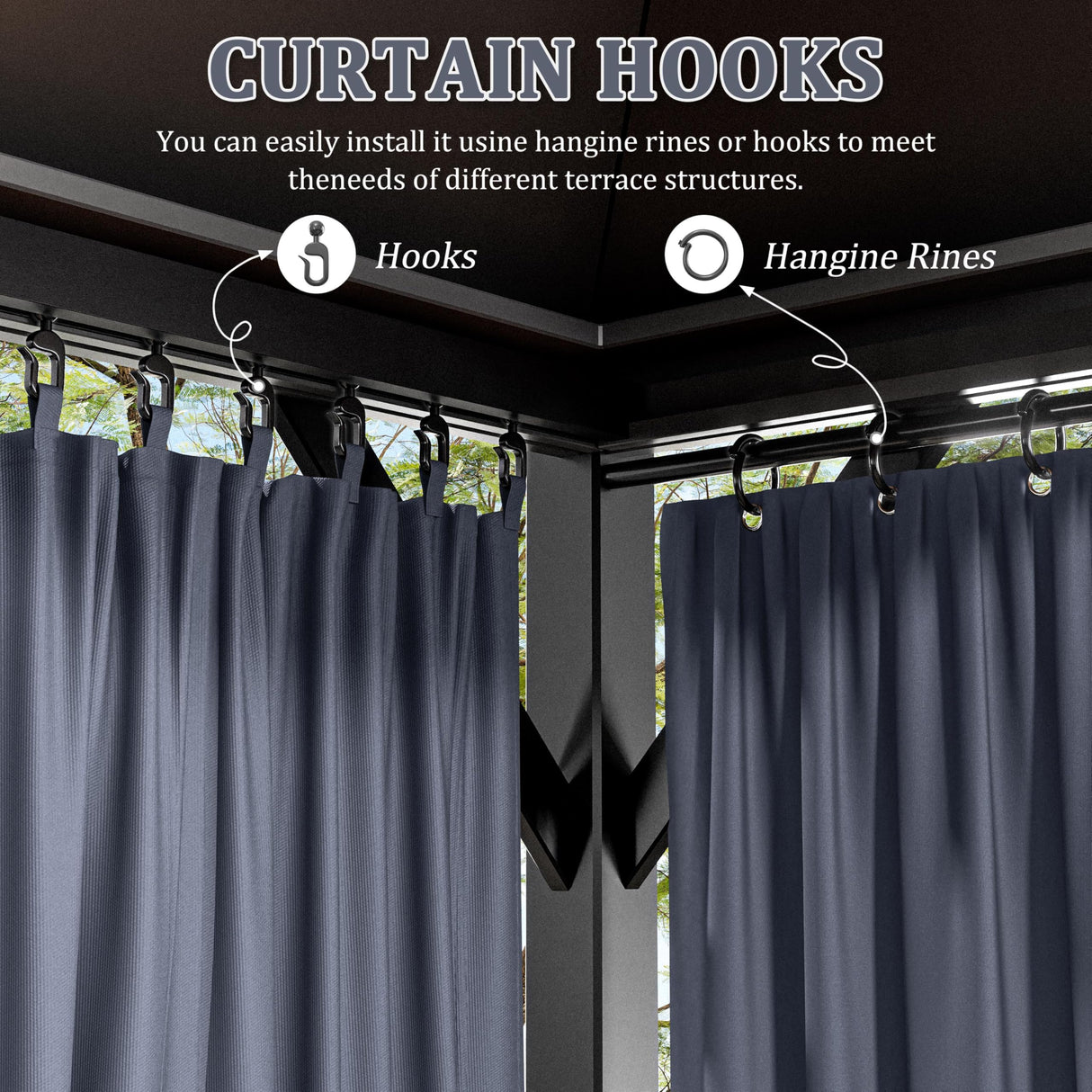 12'x14' Gazebo Curtains Outdoor Waterproof with Hanging Rings, 4-Panel Double Zipper Sidewalls Universal Replacement Privacy Curtain, Outdoor Gazebo Curtains for Patio, Backyard(Curtains Only) Snubbull