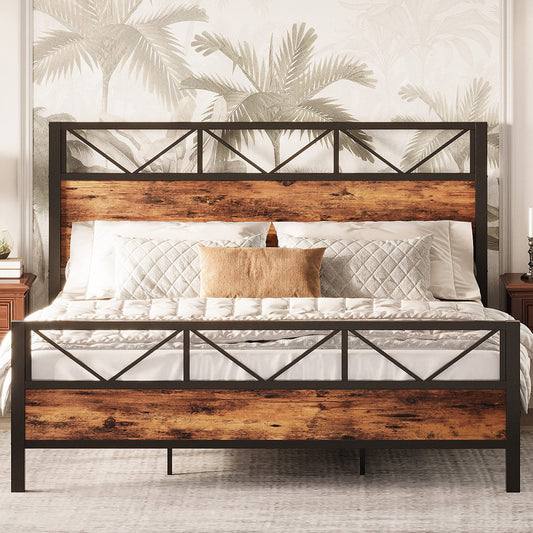 LIKIMIO Industrial King Bed Frame with 51.2" Tall Headboard – Sturdy, Noise-Free Platform Bed, Easy Assembly - WoodArtSupply