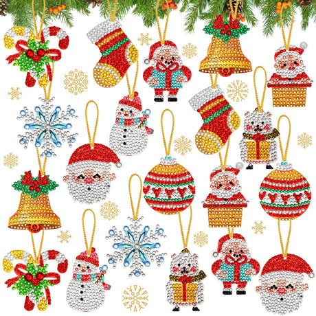 Jetec 20 Pcs Christmas Diamond Painting Ornaments Diamond Art Kits Crystal Painting Ornaments for Crafts Xmas Decor Jetec
