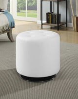 Coaster Home Furnishings Bowman Swivel Ottoman - Round Upholstered Faux Leather Living Room Furniture, Vanity Stool for Tiny Home, Ottoman with Storage, Foot Stool, Chrome Base, White 500554 Coaster Home Furnishings