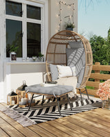 GarveeLife Oversize Wicker Egg Chair With Ottoman, Egg Basket Lounge Chair With Thick Cushion, Comfy Egg Rattan Seat for Indoor Outdoor Patio Porch Backyard, Grey GarveeLife