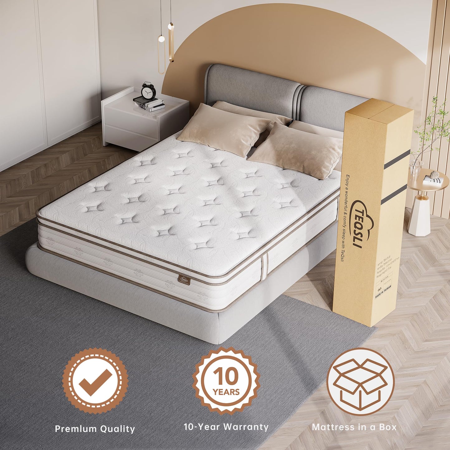 TeQsli Full Mattress 12 Inch, Sleep Cooler Eggshell Memory Foam and 7 Zone Pocket Innerspring Hybrid Mattress Medium Firm, Full Bed Mattress in a Box, 100-Night Trial, 10-Year Support