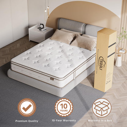 TeQsli Full Mattress 10 Inch, Sleep Cooler Eggshell Memory Foam and 7 Zone Pocket Innerspring Hybrid Mattress Medium Firm, Full Bed Mattress in a Box, 100-Night Trial, 10-Year Support