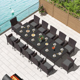 Kurapika 15-Piece Patio Furniture Outdoor Dining Set, Wicker Rattan Patio Dining Table and Chairs Set, Square Tempered Glass Tabletop with Umbrella Hole and 12 Chair Set, Grey Kurapika