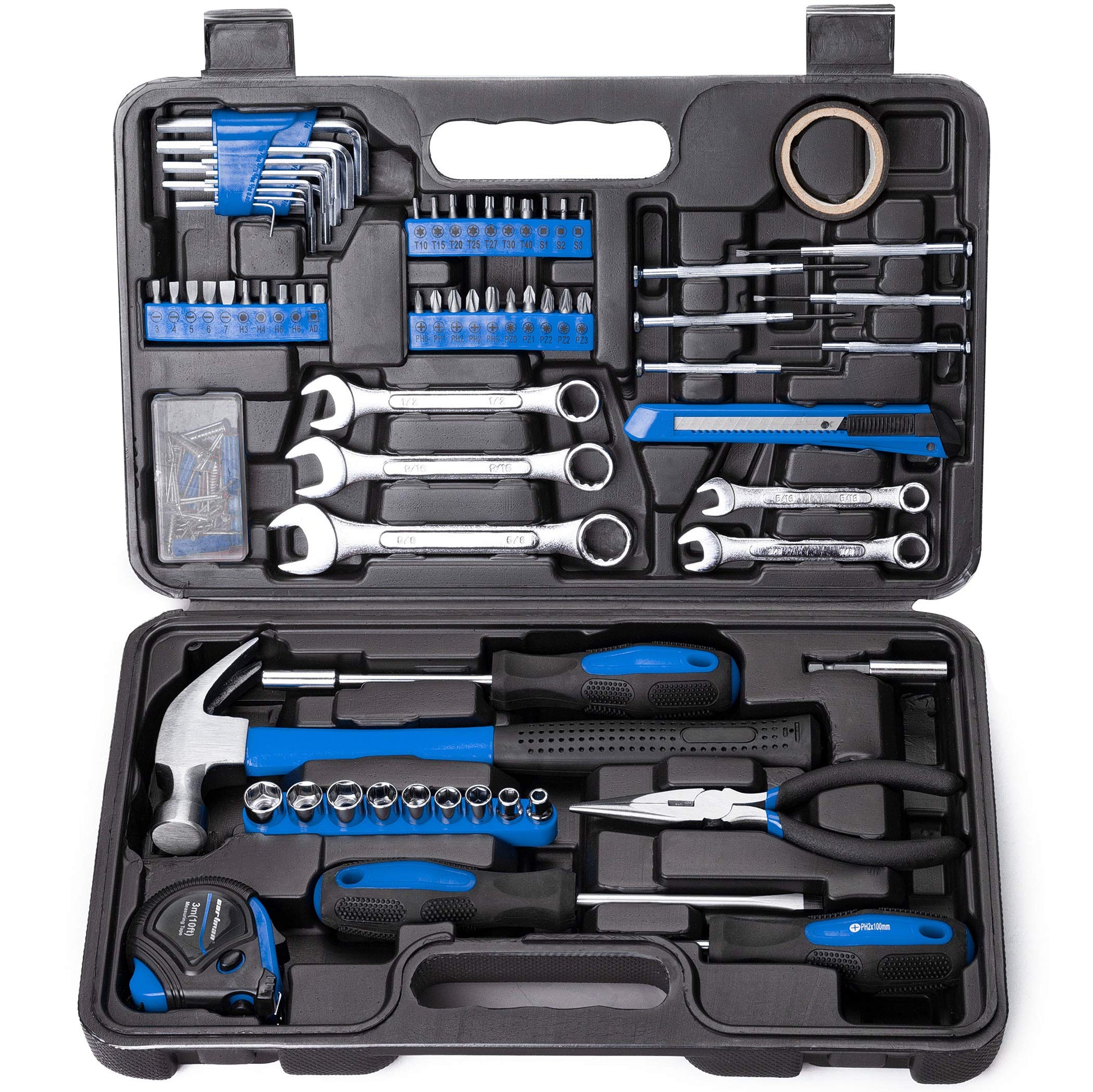 CARTMAN 148Piece Tool Set General Household Hand Tool Kit with Plastic Toolbox Storage Case Blue - WoodArtSupply