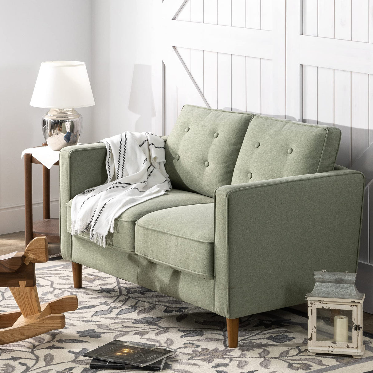 ZINUS Lauren Loveseat, Button Tufted Cushions, Easy, Tool-Free Assembly, Pear Green Zinus