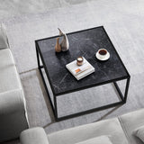 SAYGOER Black Coffee Table Small Square Coffee Table Simple Modern Center Table for Living Room Home Office 27.6 * 27.6 * 15.7Inch Easy Assembly, Black Faux Marble SAYGOER