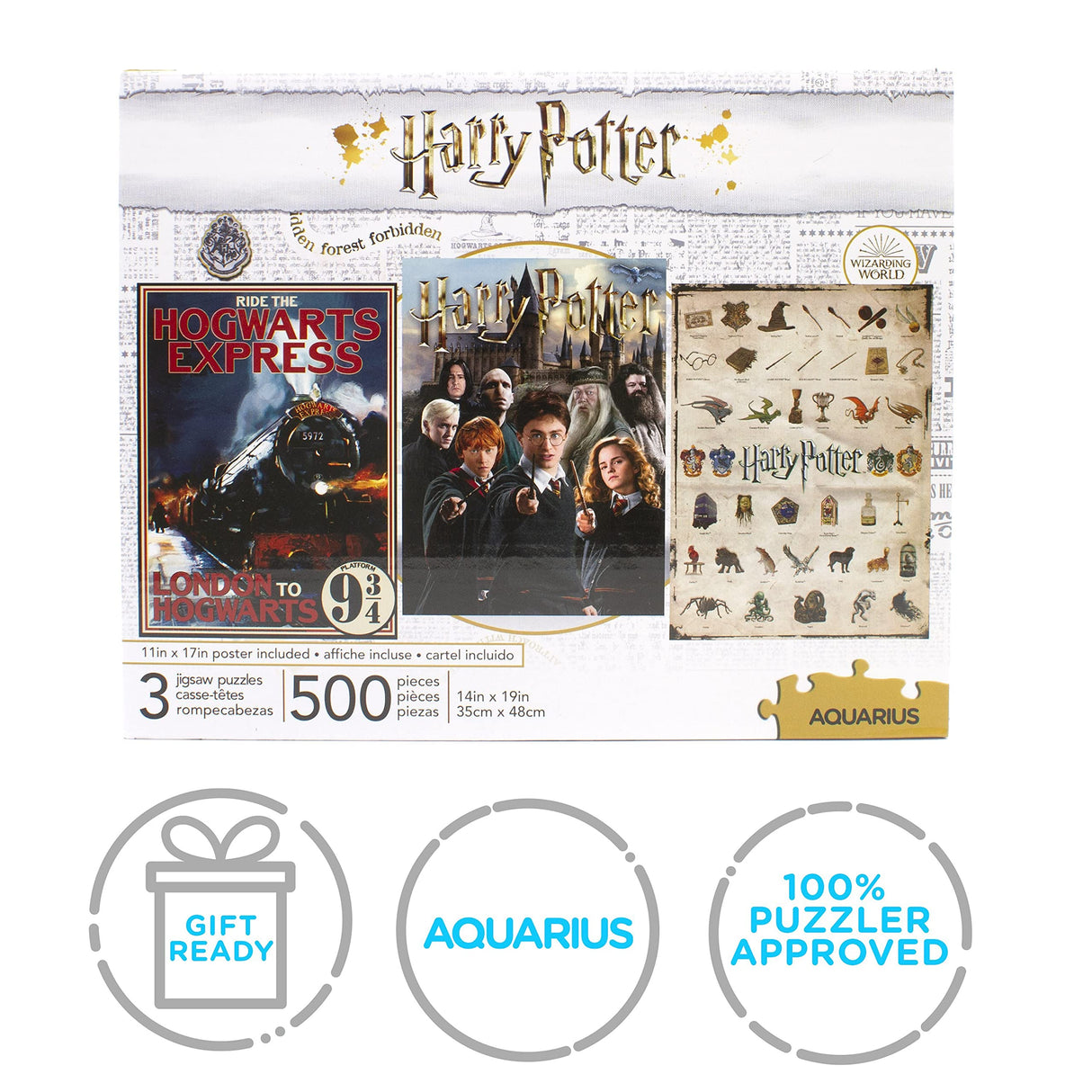 Aquarius Set of 3 Harry Potter Puzzles (Three 500 Piece Jigsaw Puzzles) - Glare Free - Precision Fit - Officially Licensed HP Merchandise & Collectibles - 14x19 Inches Each AQUARIUS